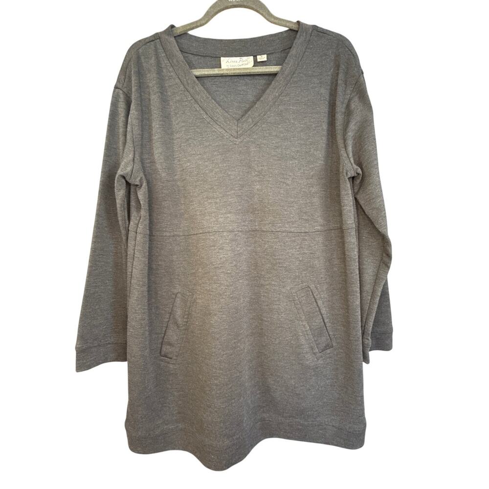 Linea Ponte Sweatshirt Dress Tunic Gray Jersey V-Neck Pockets Sz M | EUC